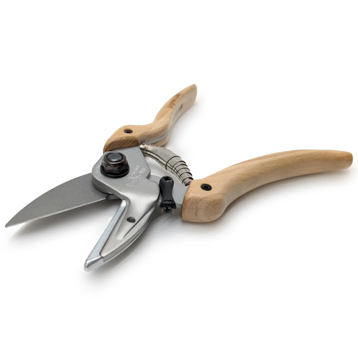 Tijeras de jardinería Mango de madera Nogal curvado hacia dentro